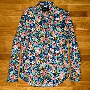 Paisley & Gray Blue and Pink Rose Floral Button Down Shirt - Small